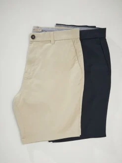 Marineblauw/kiezelkleurig - Slim Fit - Set van 2 chinoshorts met stretch