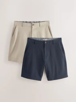 Marineblauw/kiezelkleurig - Ruimvallende pasvorm. - Set van 2 chinoshorts met stretch