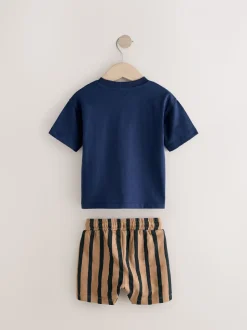 Marineblauw/kiezelkleurig - Set van 2 T-shirts met korte mouwen en shorts (3 mnd - 7 jr) (3 mnd - 7 jr)