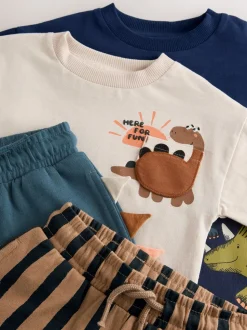 Marineblauw/kiezelkleurig - Set van 2 T-shirts met korte mouwen en shorts (3 mnd - 7 jr) (3 mnd - 7 jr)