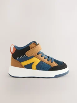 Marineblauw/Lichtbruin Kleurblok - Hoge sneakers met klittenbandsluiting en elastische veters