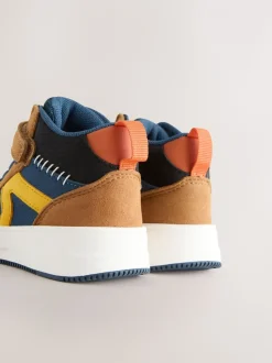 Marineblauw/Lichtbruin Kleurblok - Hoge sneakers met klittenbandsluiting en elastische veters