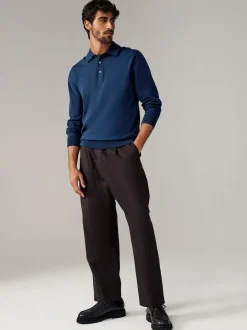 Marineblauw/naturel - Gebreide poloshirts met lange mouwen 2 -pack