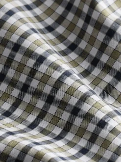 Marineblauw/neutrale gingham-ruit - Strijvrij Oxford overhemd met korte mouwen en knopen