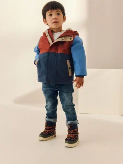 Marineblauw/rood met kleurvlakken - Waterdichte parka met borgvoering (3mnd -7jr)
