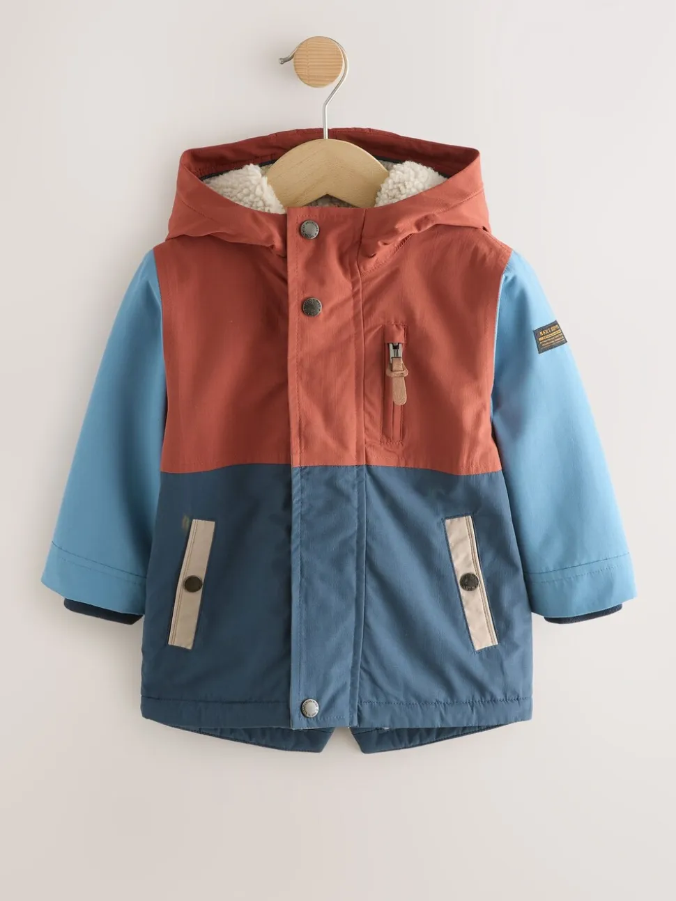Marineblauw/rood met kleurvlakken - Waterdichte parka met borgvoering (3mnd -7jr)