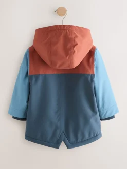 Marineblauw/rood met kleurvlakken - Waterdichte parka met borgvoering (3mnd -7jr)