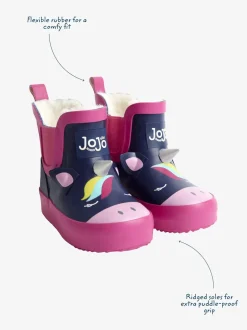 Marineblauw/roze eenhoorn - JoJo Maman Bébé Print Cosy Short Wellies