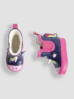 Marineblauw/roze eenhoorn - JoJo Maman Bébé Print Cosy Short Wellies