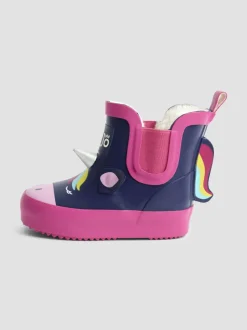 Marineblauw/roze eenhoorn - JoJo Maman Bébé Print Cosy Short Wellies