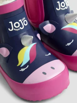 Marineblauw/roze eenhoorn - JoJo Maman Bébé Print Cosy Short Wellies