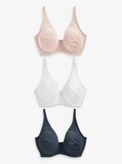 Marineblauw/roze/wit - DD+ ultiem comfort beha's van katoenmix verpakking van 3