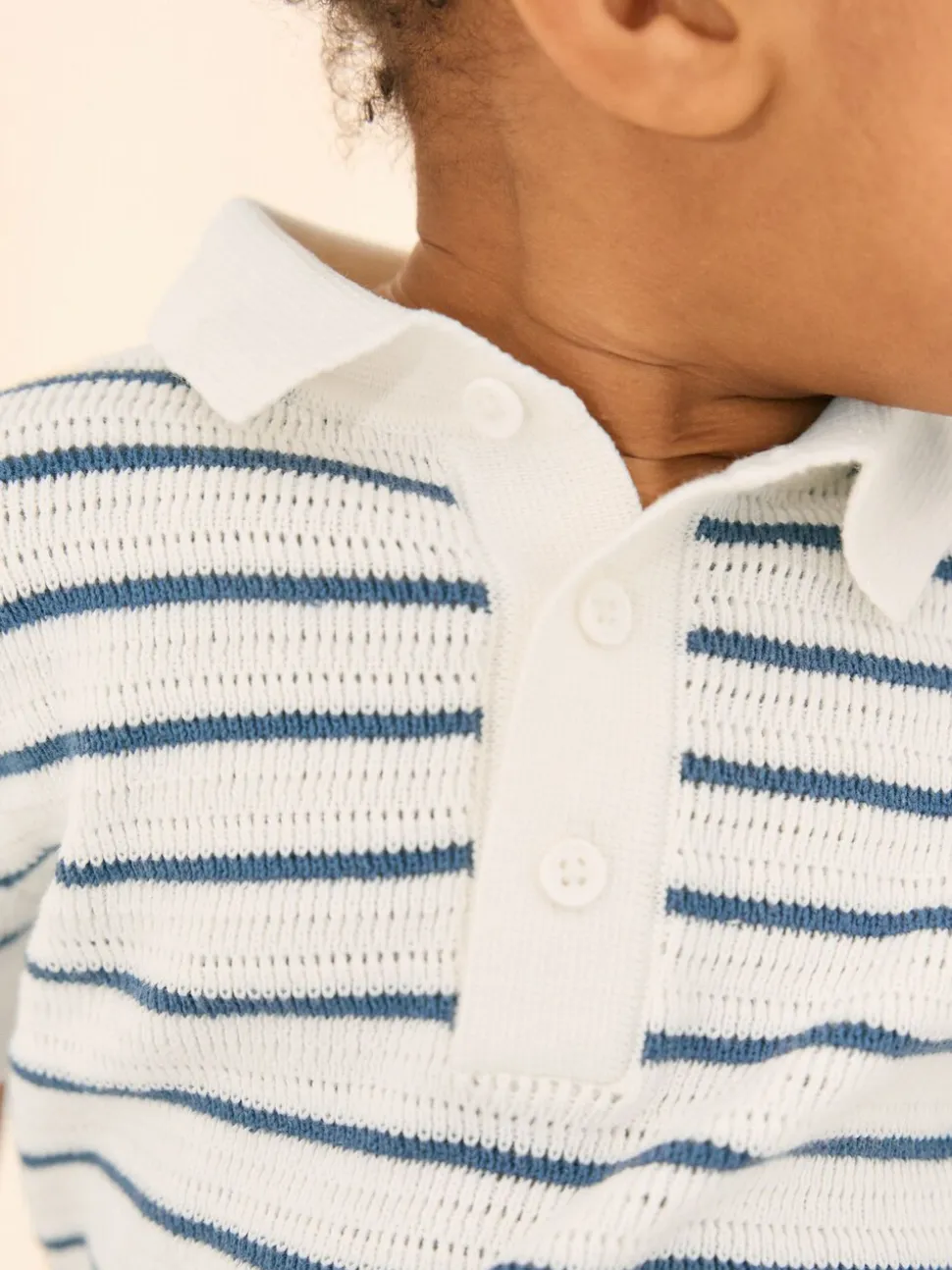 Marineblauw/wit - Gebreid poloshirt met knopen bij de hals van 100% katoen (3 mnd -7 jr)