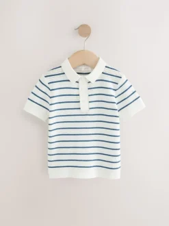 Marineblauw/wit - Gebreid poloshirt met knopen bij de hals van 100% katoen (3 mnd -7 jr)
