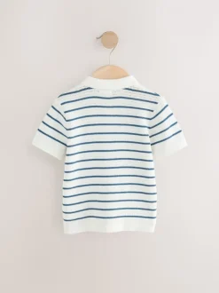Marineblauw/wit - Gebreid poloshirt met knopen bij de hals van 100% katoen (3 mnd -7 jr)