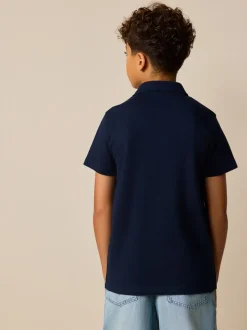 Marineblauw/wit - Vertical Stripe Short Sleeve Jersey Shirt (3-16yrs)