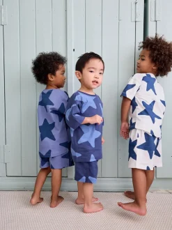 Marineblauw/wit met sterren - Verpakking van 3 korte pyjama's (9mnd -12jr)