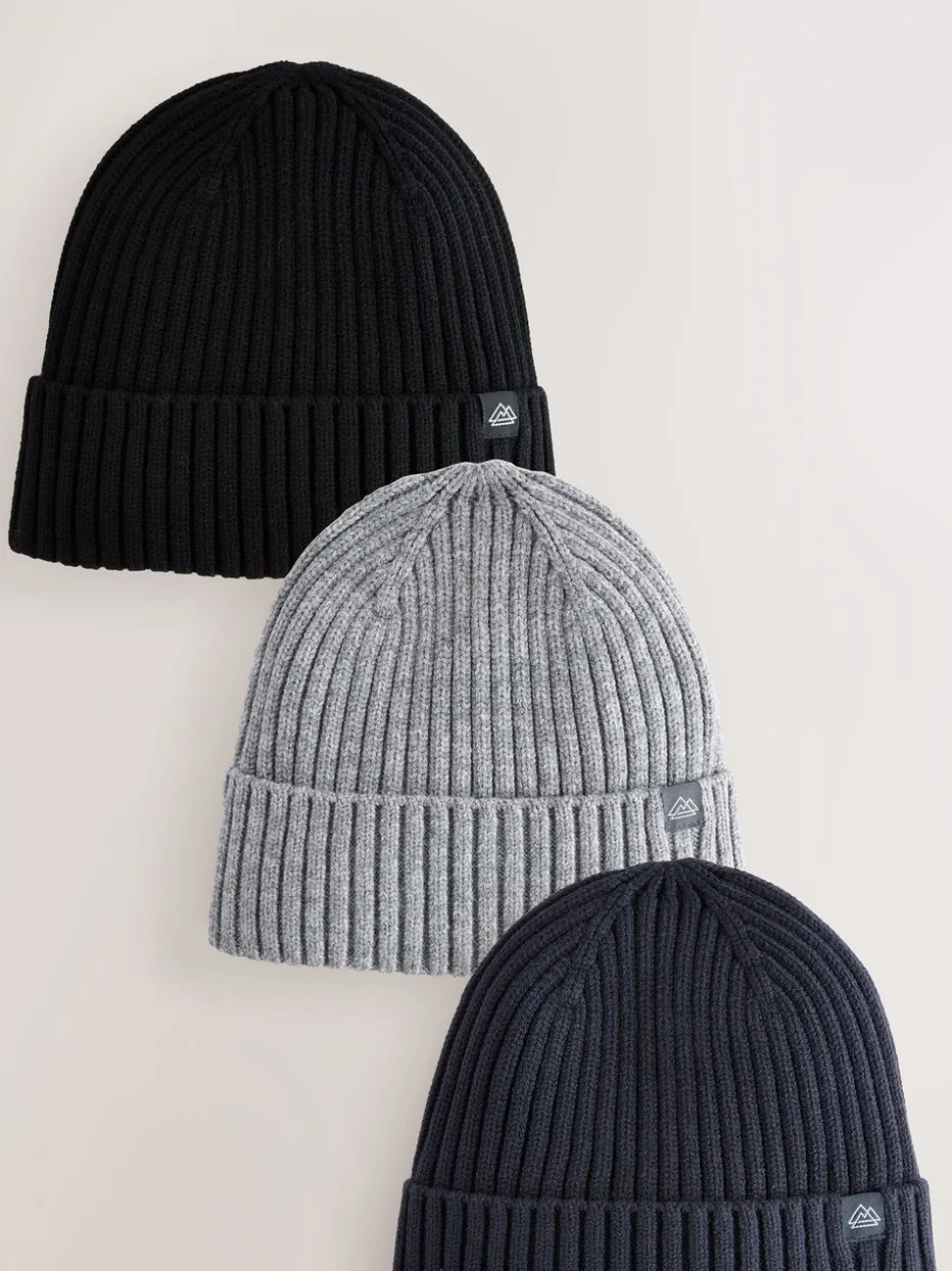 Marineblauw/zwart - Set van 3 gebreide beanie-mutsen (1-16jr)