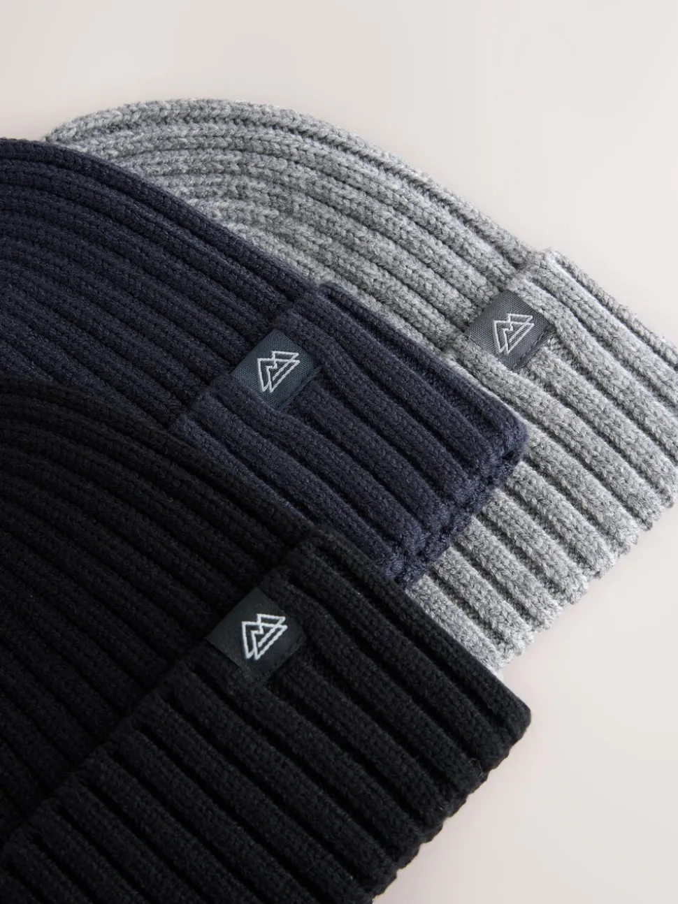 Marineblauw/zwart - Set van 3 gebreide beanie-mutsen (1-16jr)