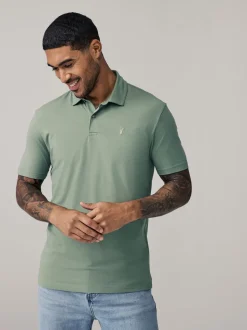 Marineblauw/zwart/grijs/wit/saliegroen - Slim Fit - Set van 5 jersey poloshirts met korte mouwen