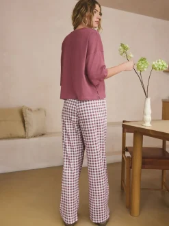 Mauve-paars geruit - Katoenen pyjama met korte mouw