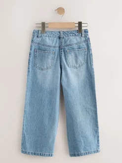 Medium blauwe denim met bloemenprint - Jeans met wijde pijpen (3-16 jr)