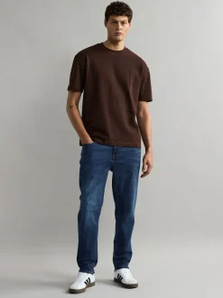 Mediumblauw - Klassieke stretchjeans met standaard taps toelopende pasvorm