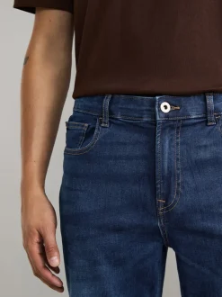 Mediumblauw - Klassieke stretchjeans met standaard taps toelopende pasvorm
