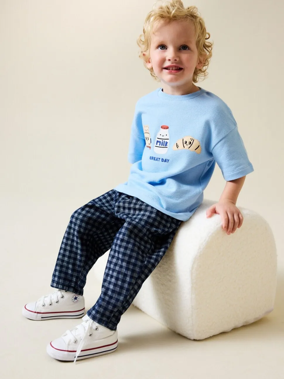 Mediumblauw geruit - Barrel jeans (3mnd -7jr)