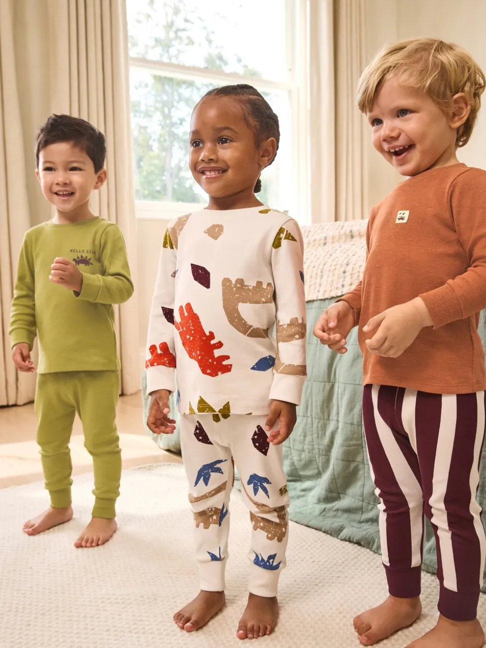 Meerdere felle kleuren met dino - Verpakking van 3 knusse pyjama's (9 mnd-10 jr)