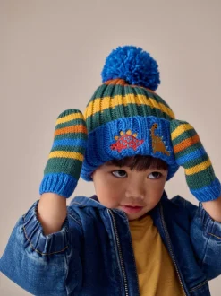 Meerdere kleuren - 2 -delige Set met geborduurde Pompon Muts en Wanten (3mnd -10jr)