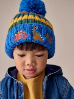 Meerdere kleuren - 2 -delige Set met geborduurde Pompon Muts en Wanten (3mnd -10jr)