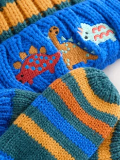 Meerdere kleuren - 2 -delige Set met geborduurde Pompon Muts en Wanten (3mnd -10jr)
