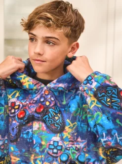 Meerkleurig gamer - Fleece deken met capuchon (3-16jr)