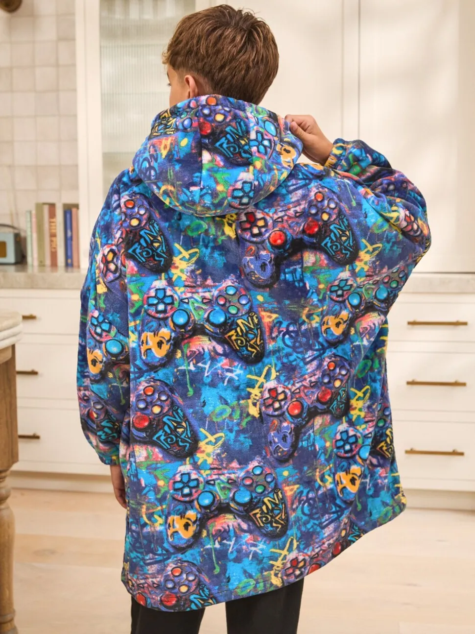 Meerkleurig gamer - Fleece deken met capuchon (3-16jr)