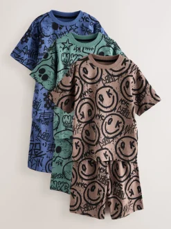 Meerkleurig graffiti - 100% katoenen korte pyjama set van 3 (4 - 16 jr)