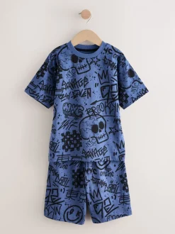 Meerkleurig graffiti - 100% katoenen korte pyjama set van 3 (4 - 16 jr)