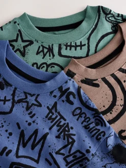 Meerkleurig graffiti - 100% katoenen korte pyjama set van 3 (4 - 16 jr)