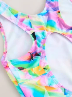 Meerkleurig met abstracte print - Sports Open Back Swimsuit (3-16yrs)