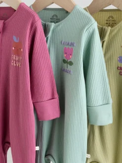 Meerkleurig met bloemenprint - Verpakking van 3 babyslaappakjes met tweewegrits (0 mnd - 3 jr)