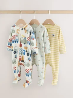 Meerkleurig voertuigen  - Verpakking van 3 babyslaappakjes met tweewegrits (0 mnd - 2 jr)