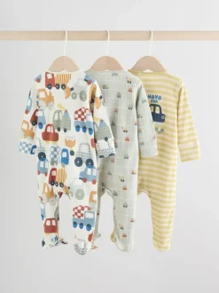 Meerkleurig voertuigen  - Verpakking van 3 babyslaappakjes met tweewegrits (0 mnd - 2 jr)