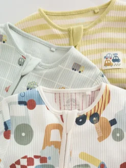 Meerkleurig voertuigen  - Verpakking van 3 babyslaappakjes met tweewegrits (0 mnd - 2 jr)