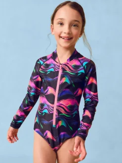 Meerkleurig zwart - Long Sleeve Sunsafe Swimsuit (3mths-16yrs)