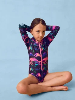 Meerkleurig zwart - Long Sleeve Sunsafe Swimsuit (3mths-16yrs)