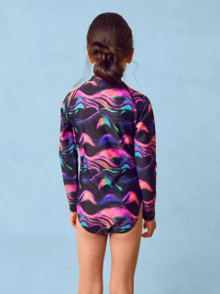 Meerkleurig zwart - Long Sleeve Sunsafe Swimsuit (3mths-16yrs)