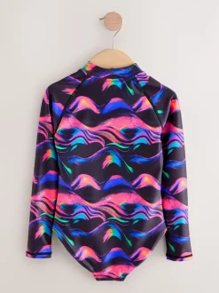 Meerkleurig zwart - Long Sleeve Sunsafe Swimsuit (3mths-16yrs)