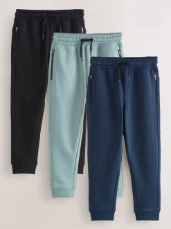 Meerkleurig Zwart/Marine/Mineraal - Verpakking van 3 slim fit joggingbroeken met (3-16jaar)