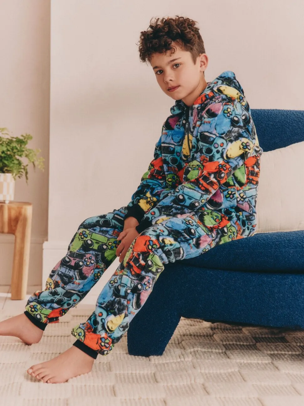 Meerkleurige Gamer - Fleece onesie (3-16 jr)