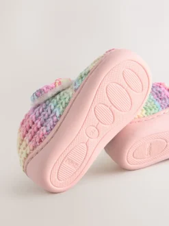 Meerkleurige gebreide regenboog - Gezellige pantoffels met voering en omgevende zool